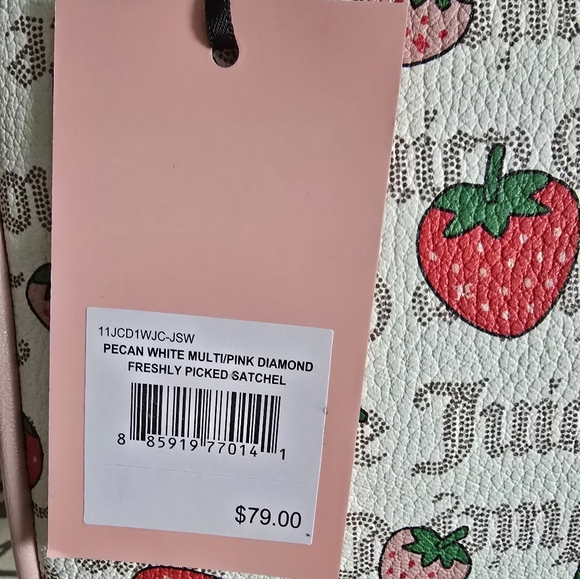 Juicy Couture Freshly Picked π Strawberry Satchel In Pecan White/pink Diam. NWT - Picture 14 of 16